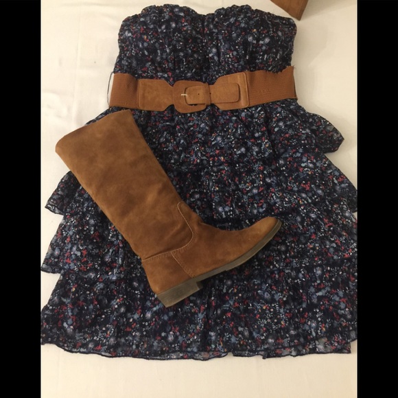 Deb Dresses & Skirts - Deb 🌷Strapless Mini Dress Sz 12 Navy Print